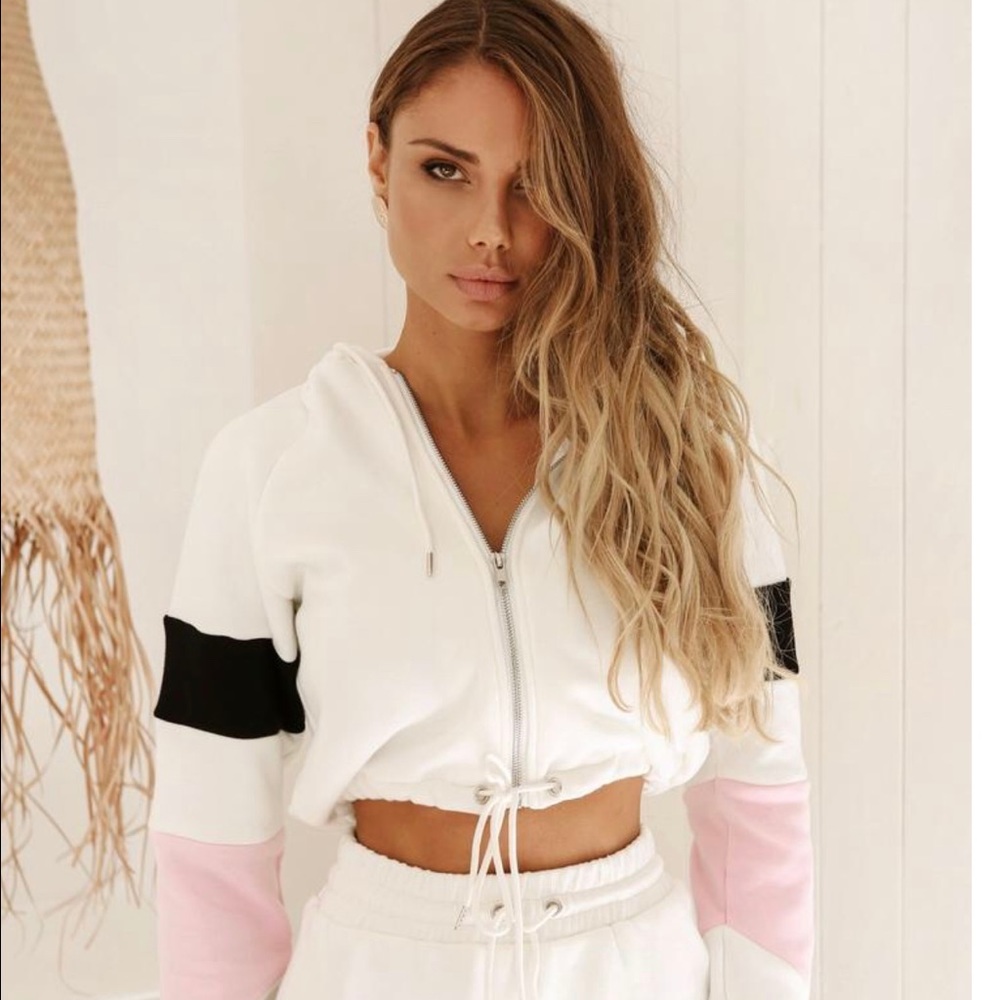 Tiger Mist 🐅✨ Zoey Hoodie Pink White Black Zip up Cropped Fleece zipper Jacket!